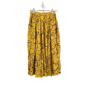Vintage John Henry Womens Yellow Black Citrus Print Button Front Midi Skirt 10